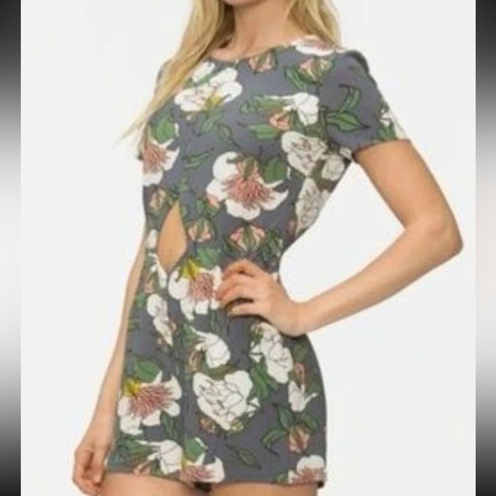 Revolve Tavik Romper Gray Floral Cut Out Beachwear